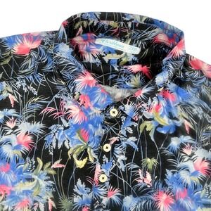 Caribbean Isle Breeze Polo Shirt Men 2XB Black Tropical Floral Resortwear Luau
